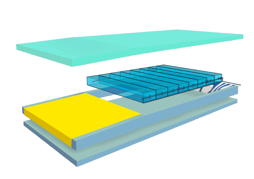 Illustration der Luftzellenmatratze, in der die einzelnen Schichten zu sehen sind